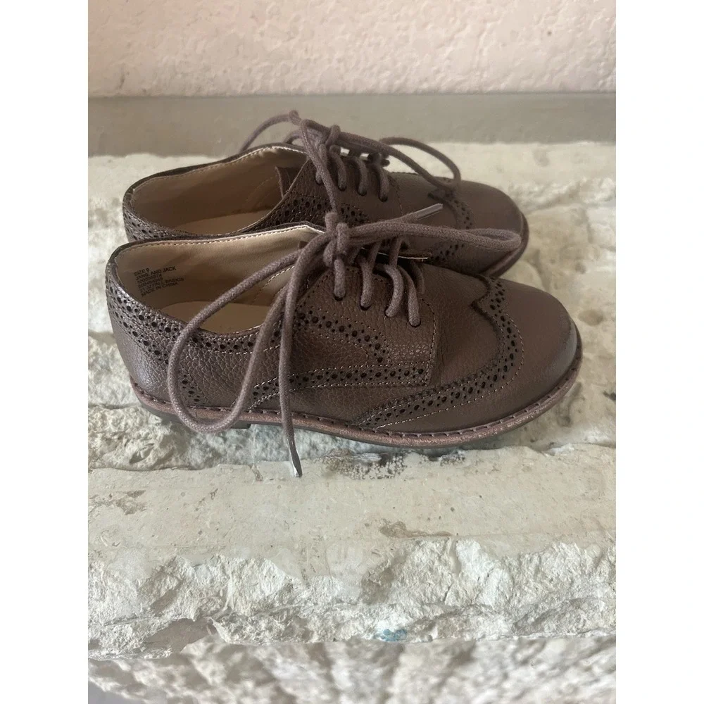 Janie and Jack Boys Size 9 Brown Leather Wingtip Brown Dressy Casual Shoes